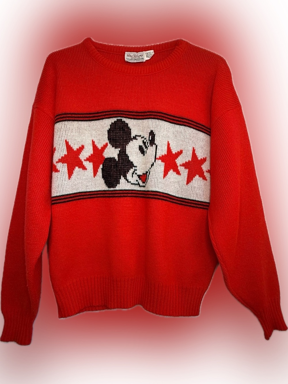 VINTAGE 1970's Walt Disney Cliff Engle Red Mickey Mouse Sweater Adult Medium
